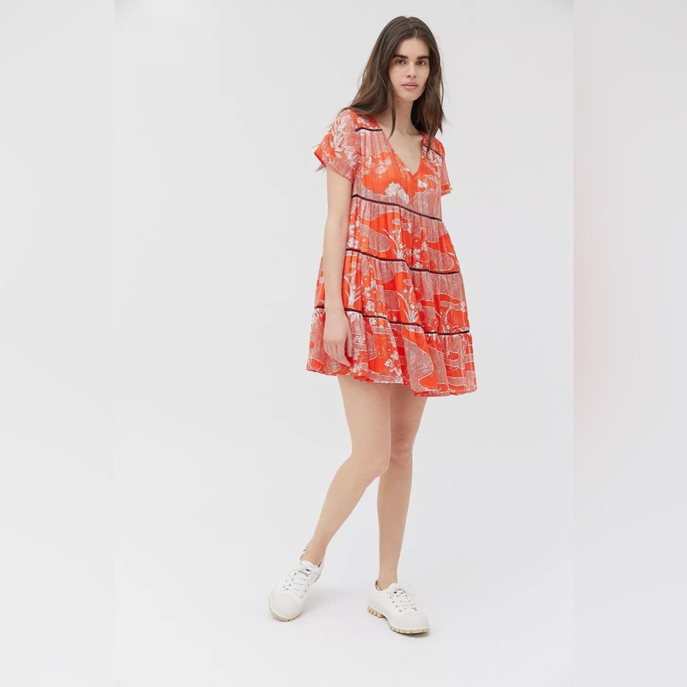 Urban Outfitters Vibrant Red Patterned Mini Dress